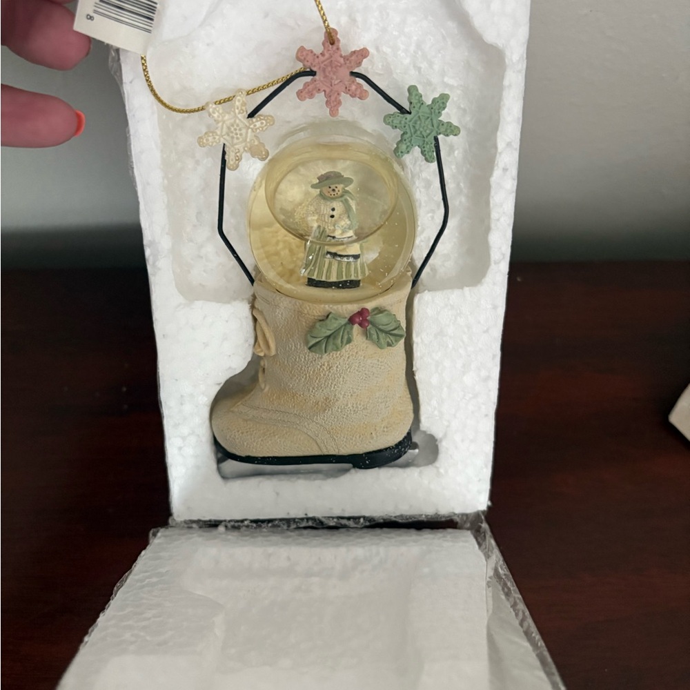 Plum Pudding Vintage Waterglobe Christmas Ornament - NIB - Snowman/Iceskate